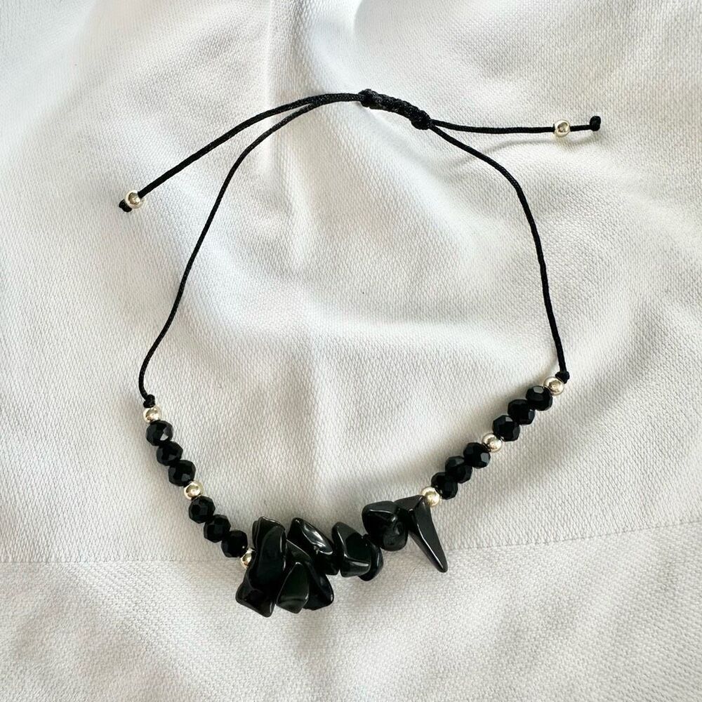 Black color stone and sparkly bead friendship bracelet